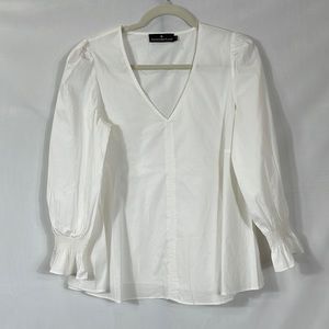 Pomander Place Top Blouse White Cotton Long Sleeve S A-line EUC
